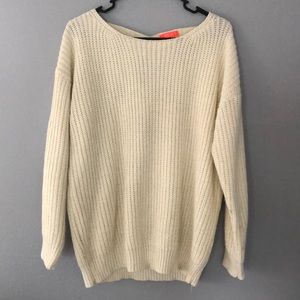 Cream thick knit warm sweater cross cross back